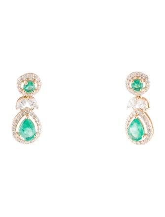 Jewelmak 14K 1.49ctw Emerald & Diamond Drop Earrings