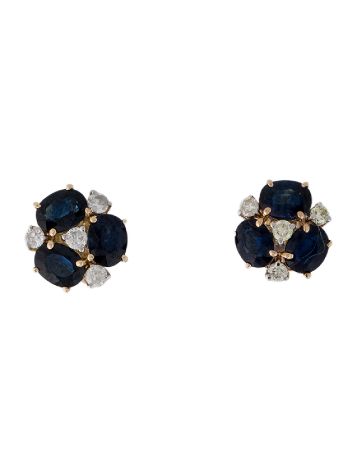 Jewelmak 14K Sapphire & Diamond Cluster Flower Stud Earrings