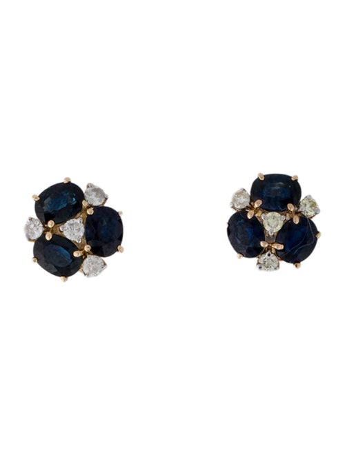 Jewelmak 14K Sapphire & Diamond Cluster Flower Stud Earrings
