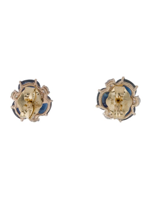 Jewelmak 14K Sapphire & Diamond Cluster Flower Stud Earrings