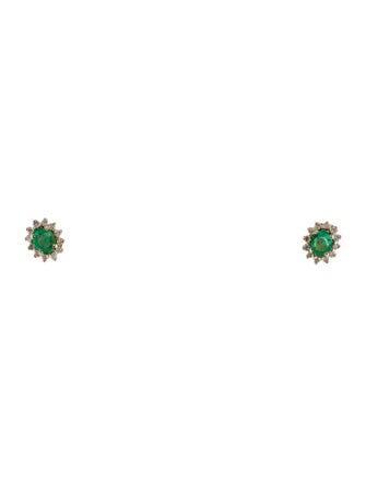Jewelmak 14K Emerald & Diamond Stud Earrings