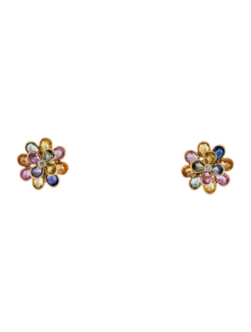 Jewelmak 18K 3.81ctw Sapphire & Diamond Flower Cluster Stud Earrings