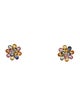 Jewelmak 18K 3.81ctw Sapphire & Diamond Flower Cluster Stud Earrings