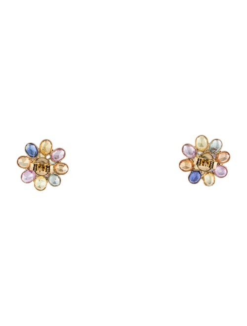 Jewelmak 18K 3.81ctw Sapphire & Diamond Flower Cluster Stud Earrings