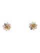 Jewelmak 18K 3.81ctw Sapphire & Diamond Flower Cluster Stud Earrings