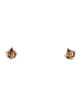 Jewelmak 14K 1.24ctw Glass-Filled Ruby & Diamond Leaf Stud Earrings