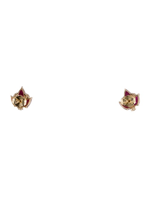 Jewelmak 14K 1.24ctw Glass-Filled Ruby & Diamond Leaf Stud Earrings