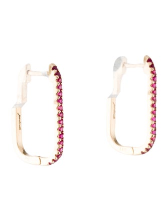 Jewelmak 14K Ruby U-Hoop Earrings