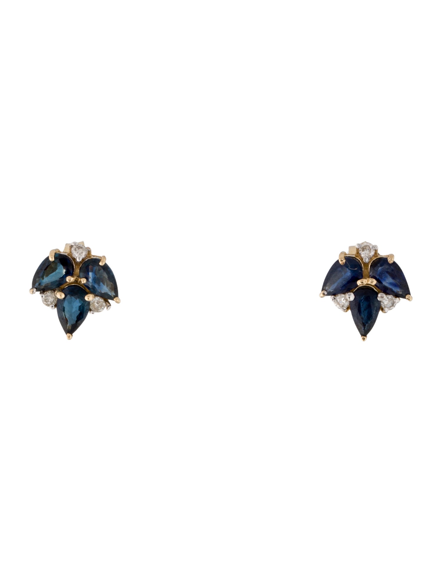 Jewelmak 14K 1.24ctw Sapphire & Diamond Leaf Stud Earrings