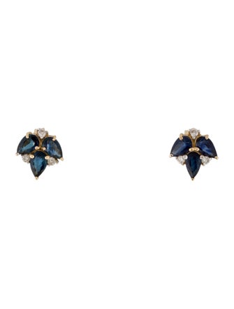 Jewelmak 14K 1.24ctw Sapphire & Diamond Leaf Stud Earrings