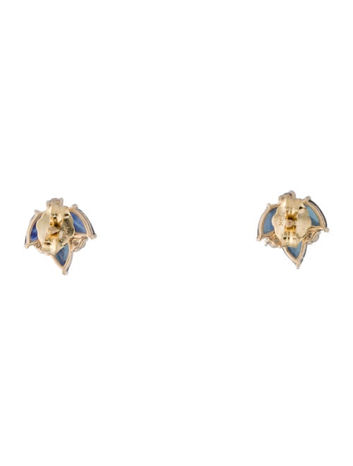 Jewelmak 14K 1.24ctw Sapphire & Diamond Leaf Stud Earrings