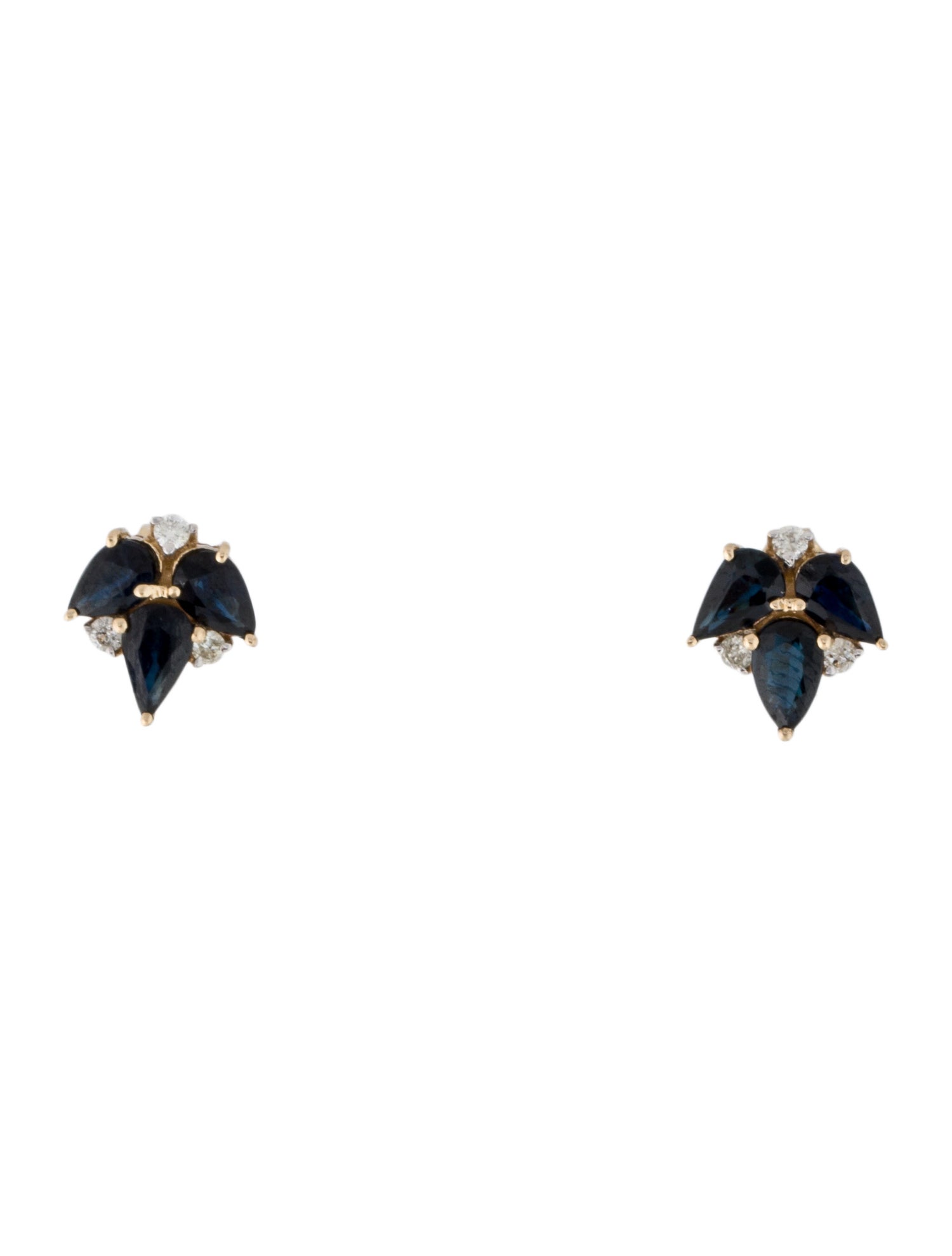 Jewelmak 14K 1.24ctw Sapphire & Diamond Leaf Stud Earrings