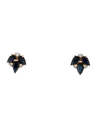 Jewelmak 14K 1.24ctw Sapphire & Diamond Leaf Stud Earrings