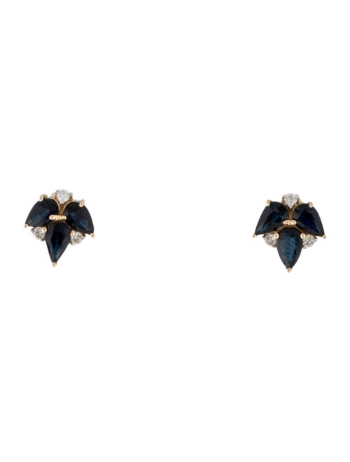 Jewelmak 14K 1.24ctw Sapphire & Diamond Leaf Stud Earrings
