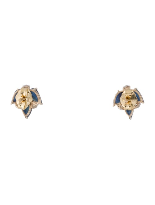 Jewelmak 14K 1.24ctw Sapphire & Diamond Leaf Stud Earrings