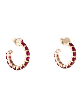 Jewelmak 14K 1.40ctw Glass-Filled Ruby Hoop Earrings