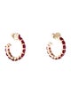 Jewelmak 14K 1.40ctw Glass-Filled Ruby Hoop Earrings
