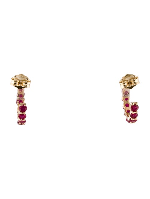 Jewelmak 14K 1.40ctw Glass-Filled Ruby Hoop Earrings