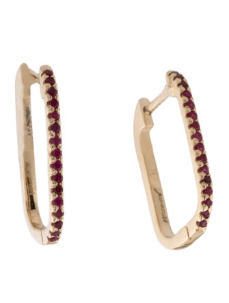 Jewelmak 14K Ruby U-Shaped Huggie Hoop Earrings