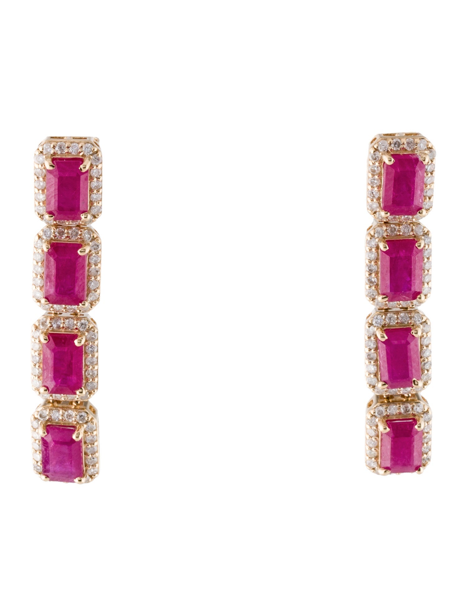Jewelmak 14K 6.12ctw Glass-Filled Ruby & Diamond Drop Earrings
