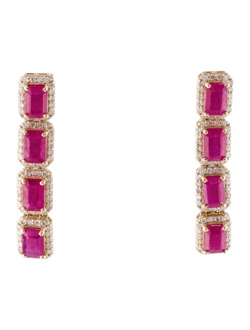 Jewelmak 14K 6.12ctw Glass-Filled Ruby & Diamond Drop Earrings