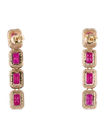 Jewelmak 14K 6.12ctw Glass-Filled Ruby & Diamond Drop Earrings