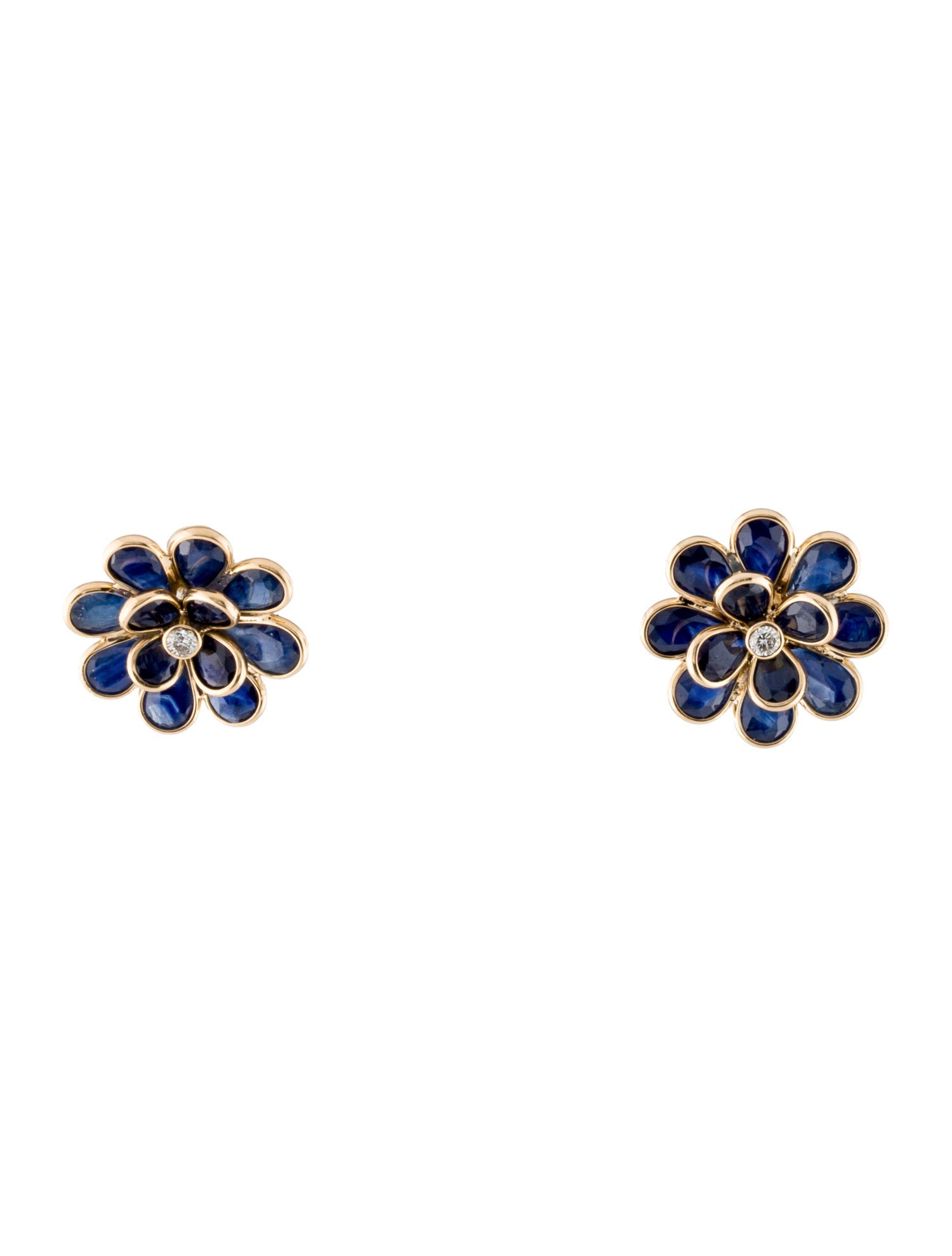 Jewelmak 18K 4.80ctw Sapphire & Diamond Flower Stud Earrings