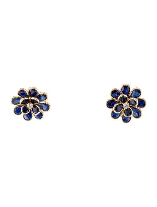 Jewelmak 18K 4.80ctw Sapphire & Diamond Flower Stud Earrings