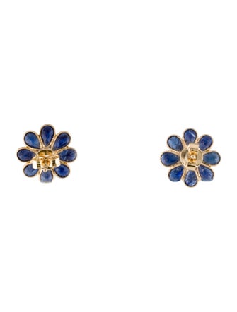 Jewelmak 18K 4.80ctw Sapphire & Diamond Flower Stud Earrings