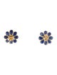 Jewelmak 18K 4.80ctw Sapphire & Diamond Flower Stud Earrings