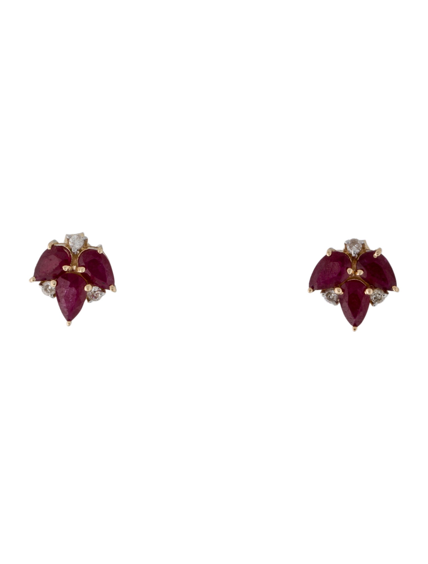 Jewelmak 14K 1.24ctw Ruby & Diamond Leaf Stud Earrings
