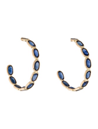 Jewelmak 18K 4.14ctw Sapphire Hoop Earrings