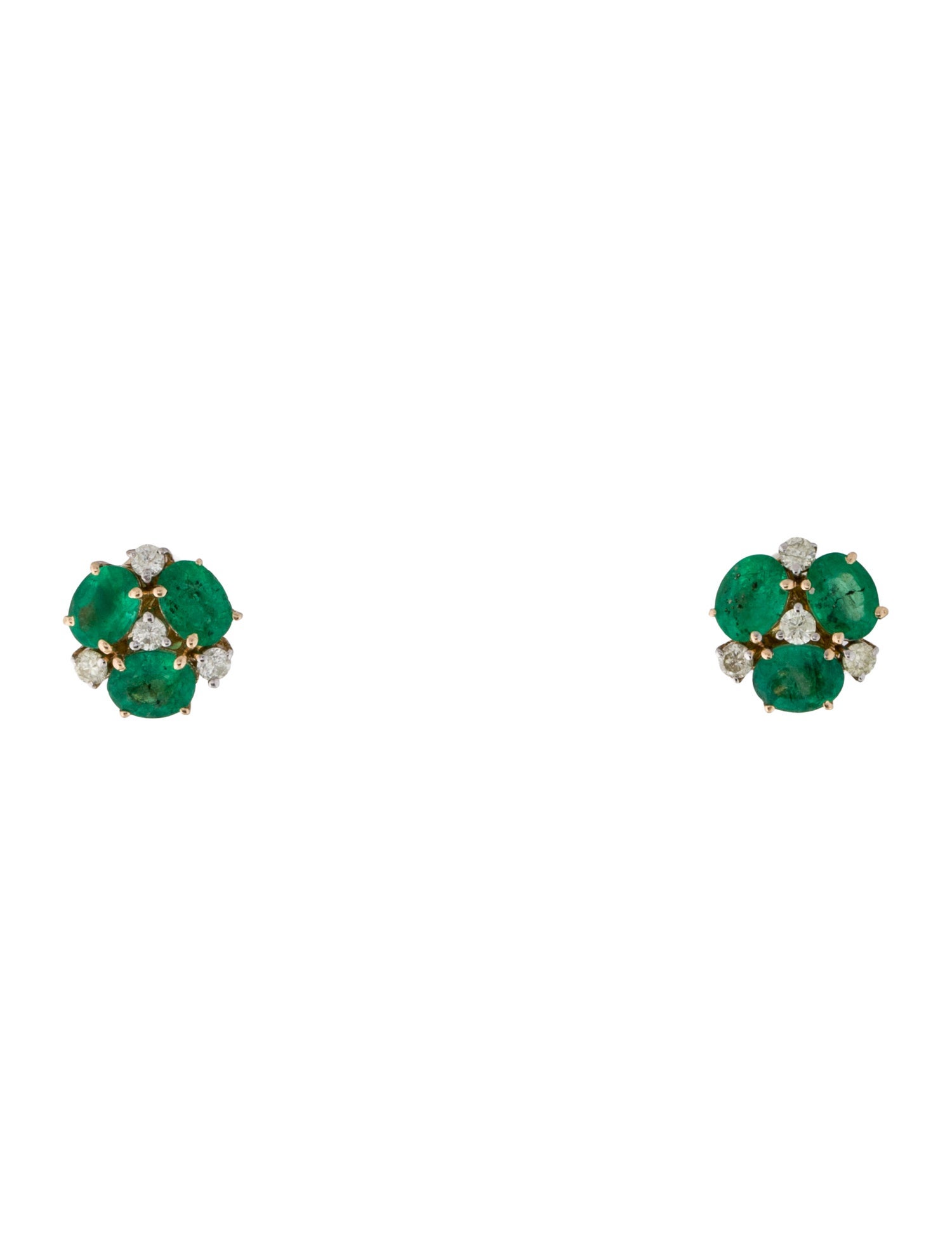 Jewelmak 14K Emerald & Diamond Flower Cluster Stud Earrings