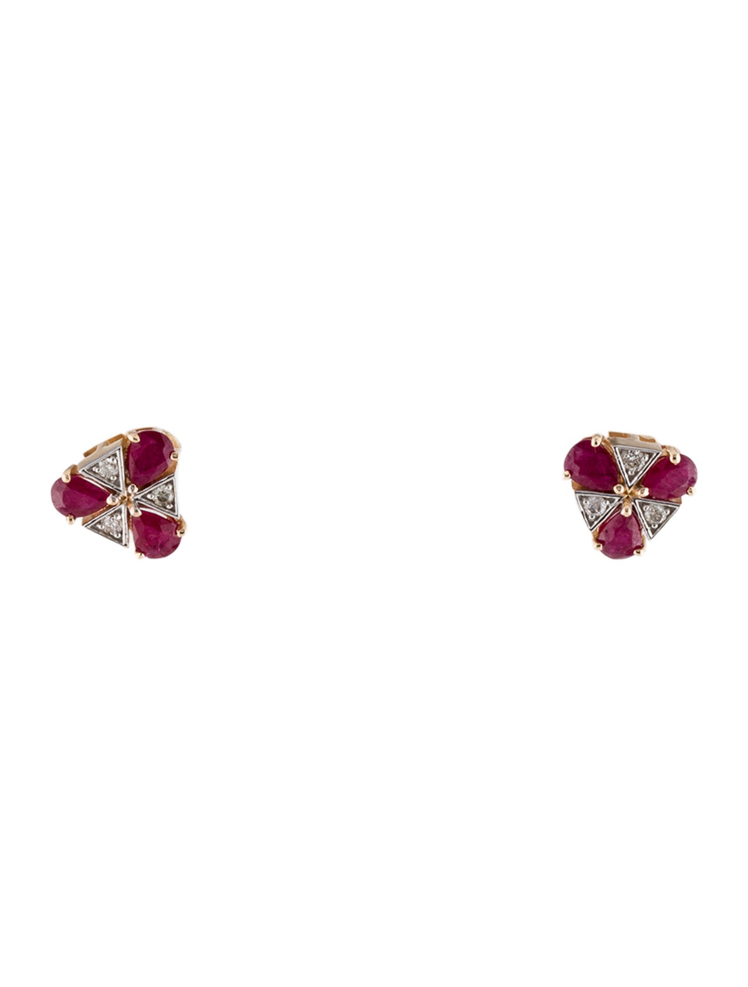 Jewelmak 14K Glass-Filled Ruby & Diamond Stud Earring