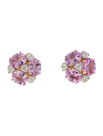 Jewelmak 14K Sapphire & Diamond Cluster Flower Earring