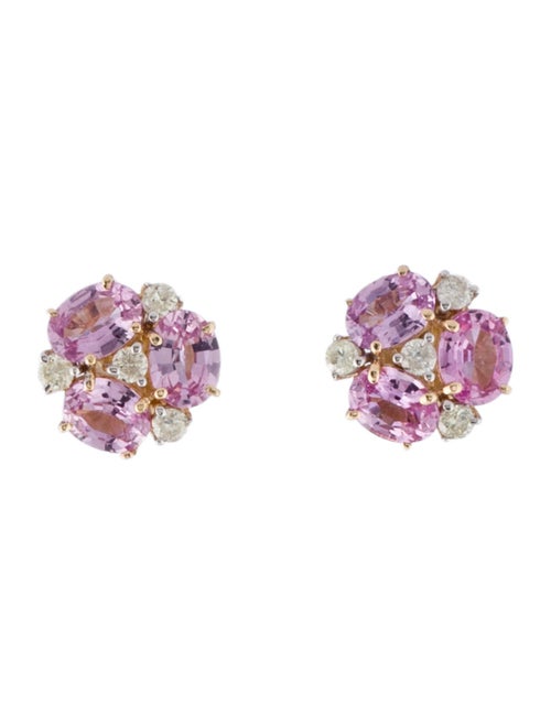Jewelmak 14K Sapphire & Diamond Cluster Flower Earring