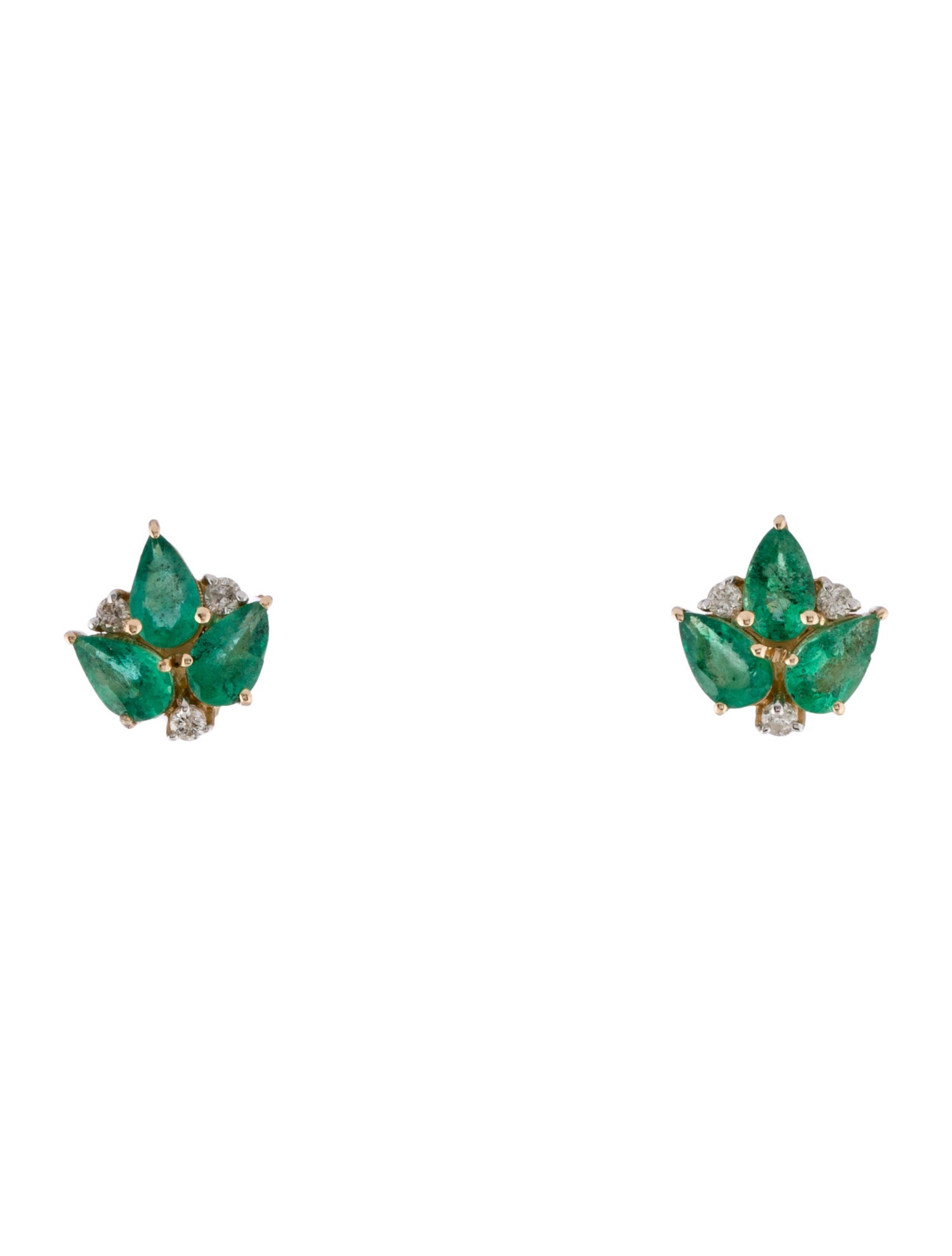 Jewelmak 14K Emerald & Diamond Leaf Cluster Stud Earring