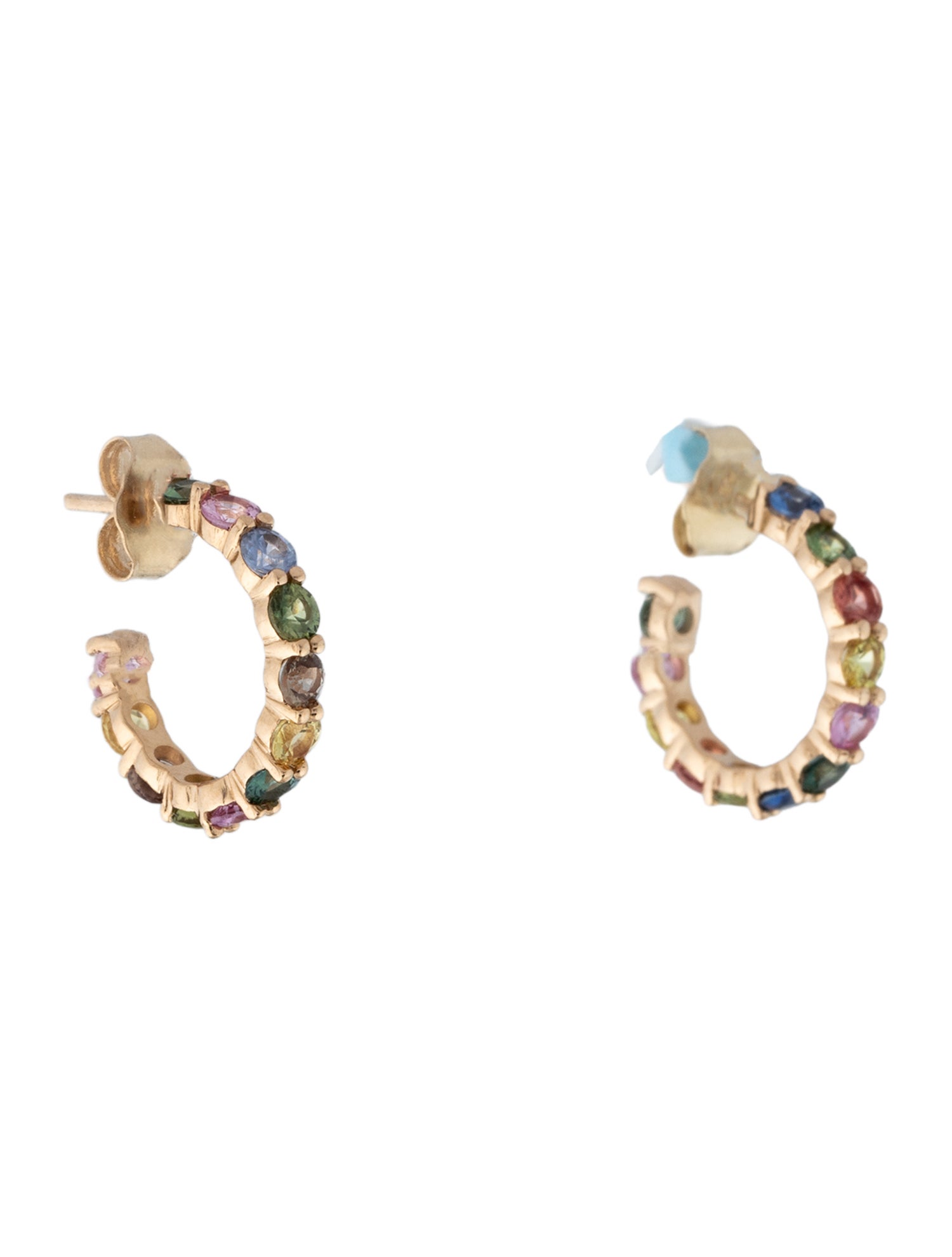 Jewelmak 18K 1.46ct Multicolor Sapphire Hoop Earrings