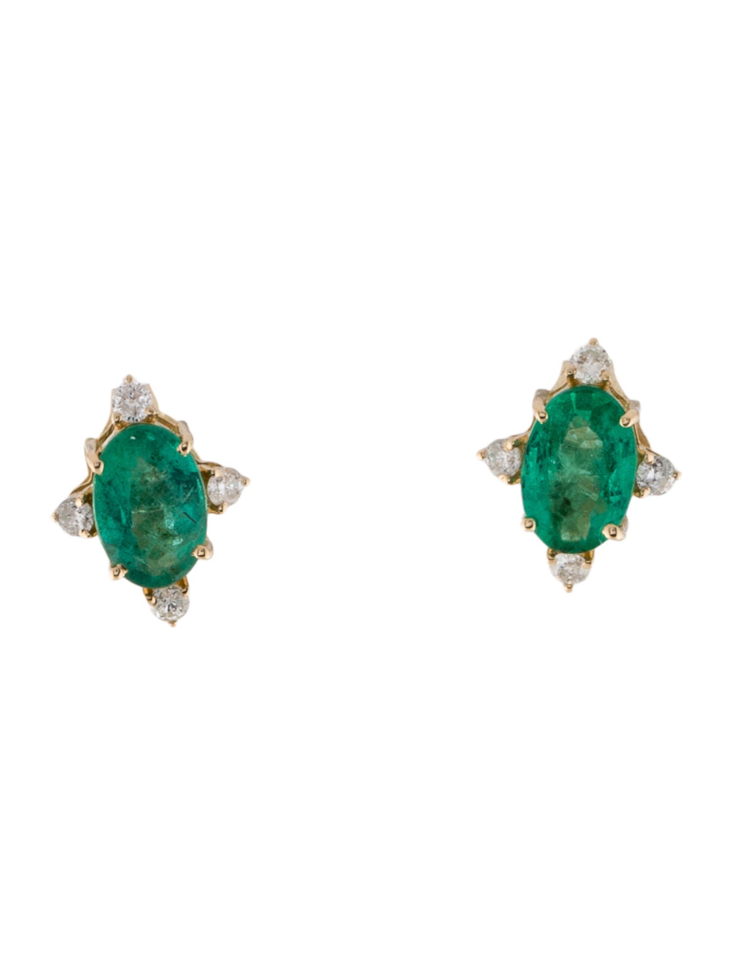 Jewelmak 14K Emerald & Diamond Stud Earrings