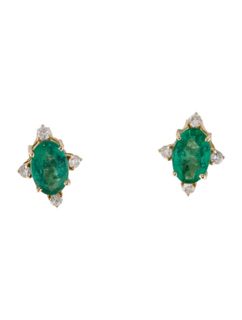 Jewelmak 14K Emerald & Diamond Stud Earrings