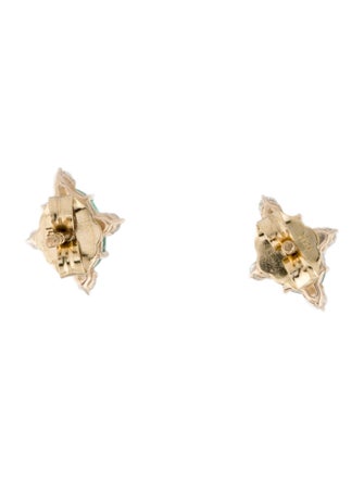 Jewelmak 14K Emerald & Diamond Stud Earrings