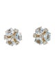 Jewelmak 14K Aquamarine & Diamond Cluster Flower Stud Earrings