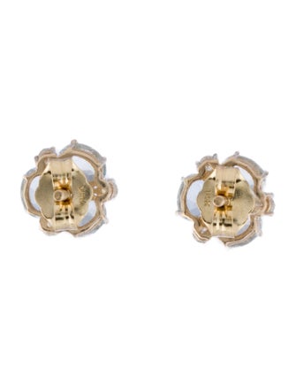 Jewelmak 14K Aquamarine & Diamond Cluster Flower Stud Earrings