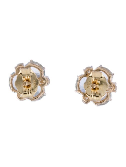 Jewelmak 14K Aquamarine & Diamond Cluster Flower Stud Earrings