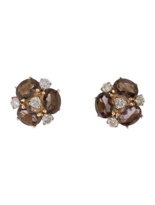 Jewelmak 14K Smokey Quartz & Diamond Stud Earrings
