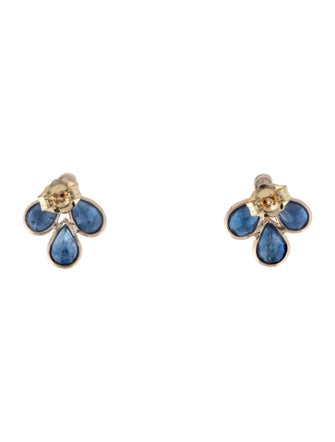 Jewelmak 14K 2.59ctw Sapphire & Diamond Stud Earrings