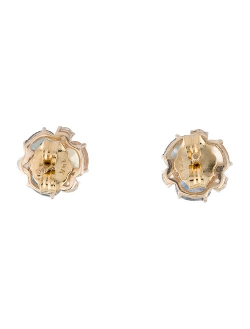 Jewelmak 14K Sapphire & Diamond Flower Cluster Stud Earrings