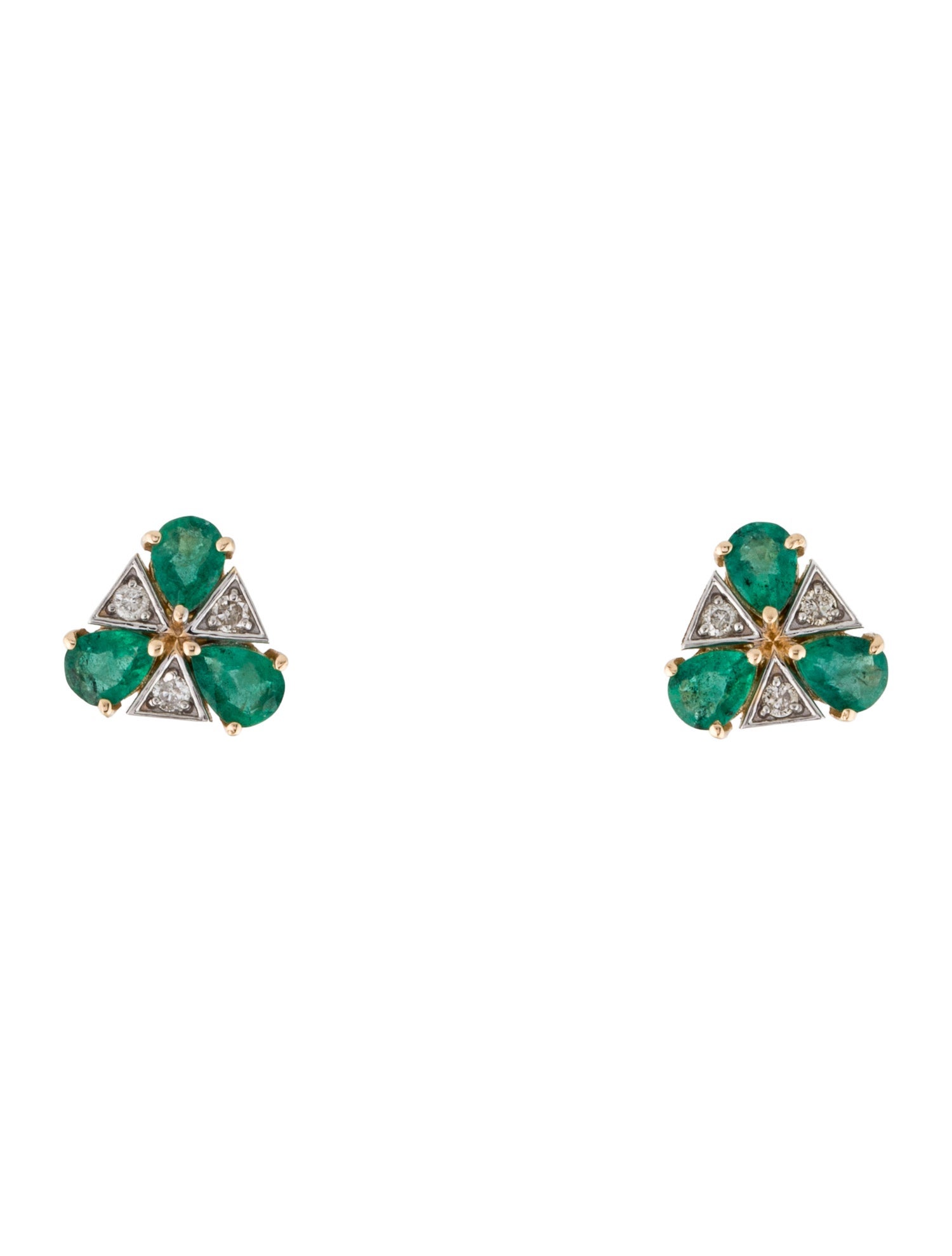 Jewelmak 14K Emerald & Diamond Stud Earrings
