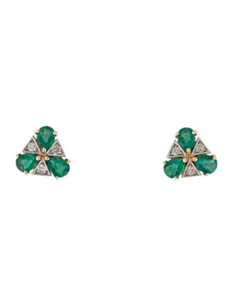 Jewelmak 14K Emerald & Diamond Stud Earrings