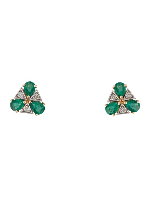 Jewelmak 14K Emerald & Diamond Stud Earrings